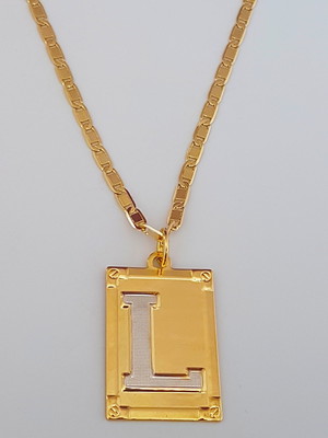Corrente cordão 60 cm pingente letra l folheado ouro. c59l19