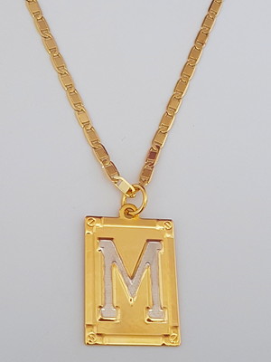 Corrente cordão 60 cm pingente letra m folheado ouro. c59m19