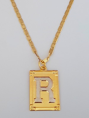 Corrente cordão 60 cm pingente letra r folheado ouro. c59r19