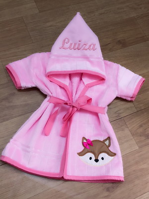 Roupão para bebê rosa raposa veste até 1 ano