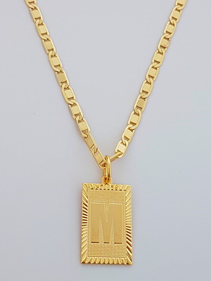 Corrente cordão 60 cm pingente letra m folheado ouro. c59m22