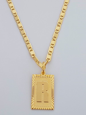 Corrente cordão 60 cm pingente letra r folheado ouro. c59r22
