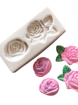 Pm2127 molde de silicone rosa aberta com folha e botão