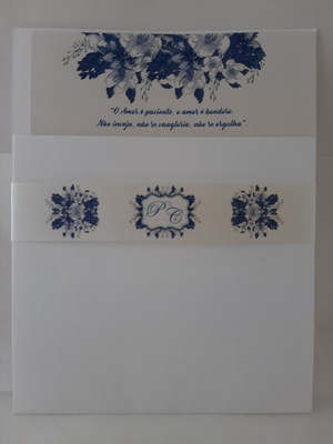 Convite de casamento flores azuis