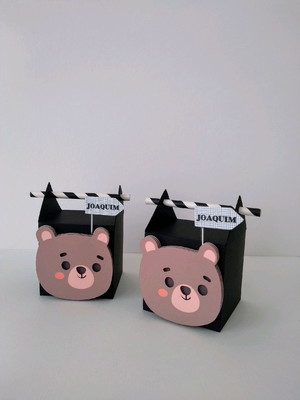 Lembrancinha aniversário urso minimalista caixa canud