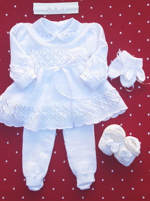 Conjunto vestido, calça e body avelã (p) branco
