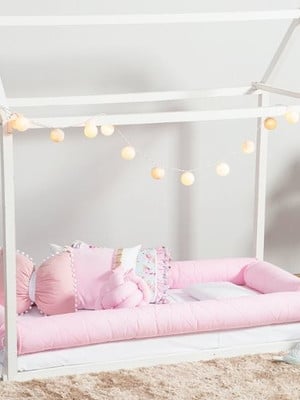 Kit solteiro rosa cama montessoriano 4 rolo