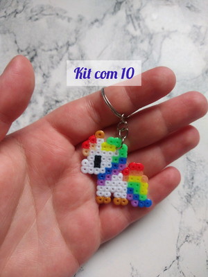 Kit com 10 chaveiros em pixel art - unicórnio