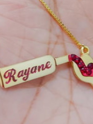 Colar personalizado amantes de vinho - banhado a ouro