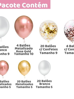 Kit balões rose gold com dourado