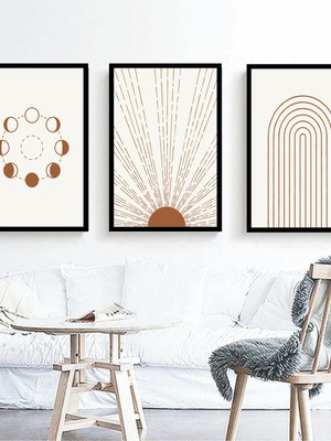 3 quadros decorativos abstrato rosa listras molduras