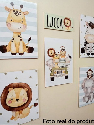 Kit quadros decorativos safari com nome