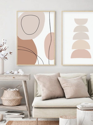 Conjunto 2 quadros decorativos escandinavo abstrato