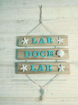 Placa decorativa praiana lar doce lar