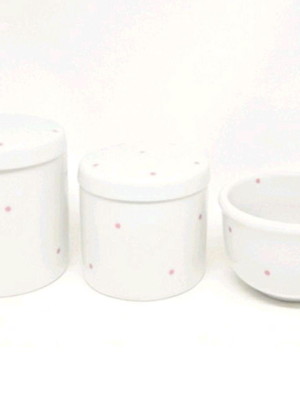 Kit higiene bebê porcelana poa rosa 3 peças