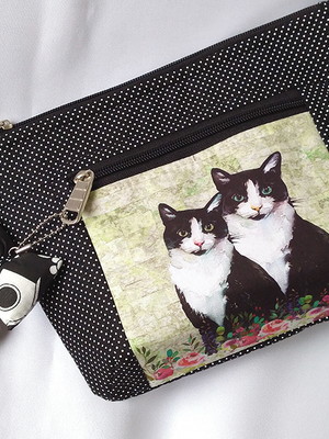 126. necessaire em tecido com estampa de gatos
