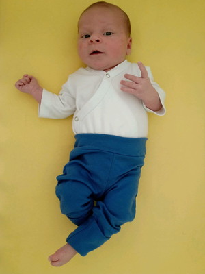 Calça azul roya para bebes com cós de ajuste e pé reversível