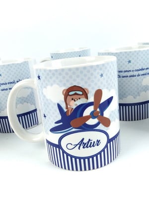 Urso aviador caneca de nascimento porcelana