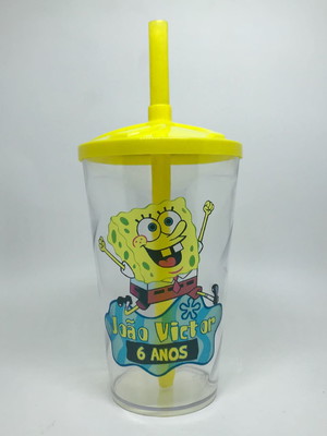 Copo twister 500ml com tampa personalizado bob esponja