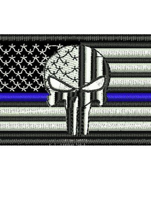 Patch bordado punisher skull back the blue - airsoft velcro