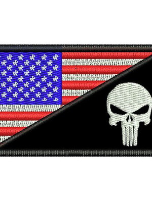Patch bordado us flag half punisher - airsoft velcro 8x5cm