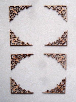 Apliques cantoneiras arabescos mdf crú laser ( kit 4 pares )
