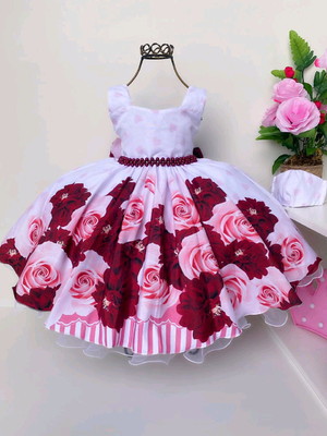 Vestido de festa infantil floral marsalabranco bolinha 1/16