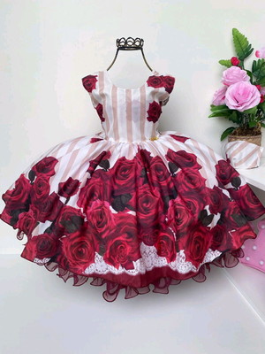 Vestido de festa infantil floral marsala rose 1/16