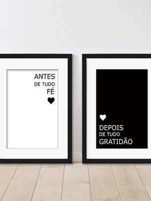 Kit quadros frase fé e gratidão com paspatur
