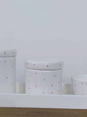 Kit higiene bebê porcelana poá rosa
