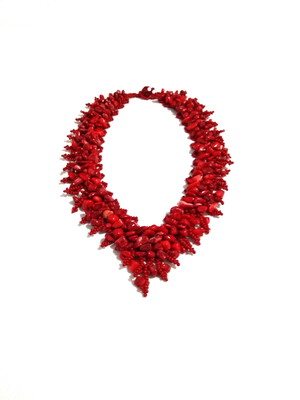 Colar cascalho pedra coral vermelho acessórios femininos
