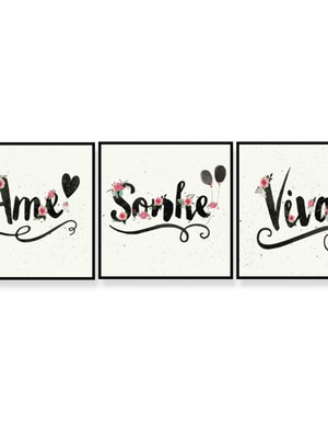 Conjunto 3 quadros decorativos ame sonhe viva moderno