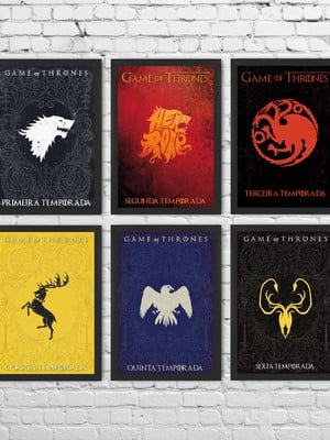 Game of thrones conjunto de 6 quadros com moldura