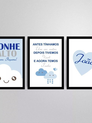 3 quadros decorativos bebe sonhe alto meu príncipe molduras