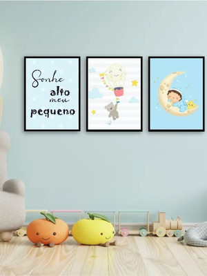 3 quadros decorativos bebe sonhe alto meu pequeno molduras