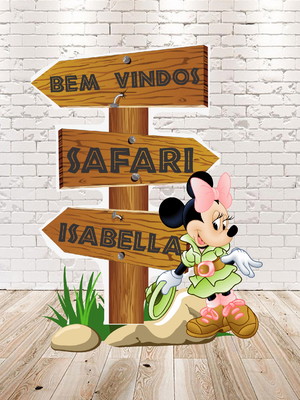 Placa bem vindos minnie safari - mdf