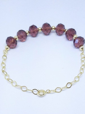 Pulseira cristal rosê com bolinha dourada