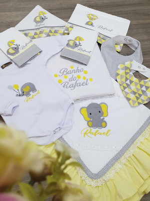 Enxoval bebê personalizado nome brasão kit com 8 peças