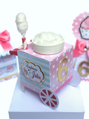 Caixa carrinho algodão doce confeitaria (luxo)