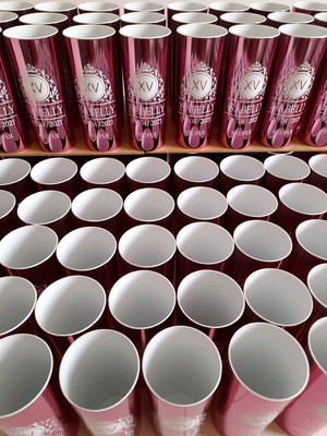 Copos long drink metalizado rose - 15 anos