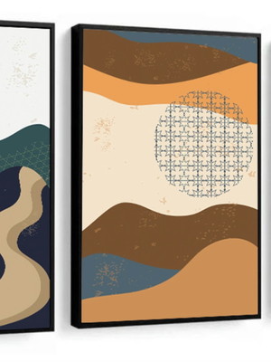 3 quadros abstrato paisagem colorido molduras