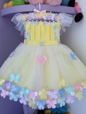 Vestido infantil jardim encantado amarelo