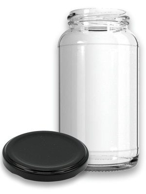 12 potes de vidro 800ml - conserva tampa preta + lacres