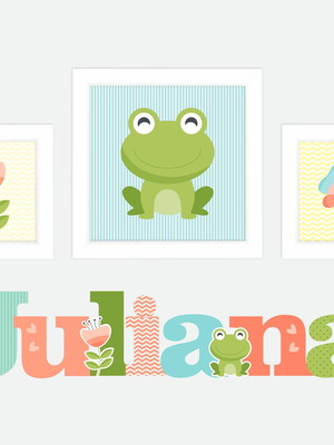 Quadrinho infantil sapinho no jardim decoração quarto bebê