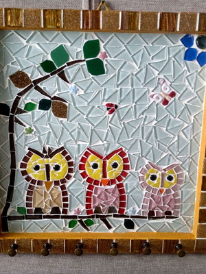 Porta chaves mosaico familia coruja