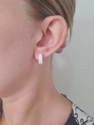 Par de brinco argola 2 fileiras zirconia 16mm banhado prata