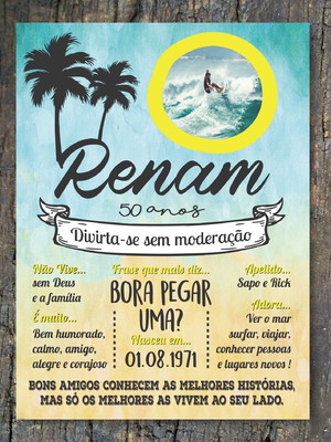 Chalkboard adulto surfista impresso 50 x 68 cm