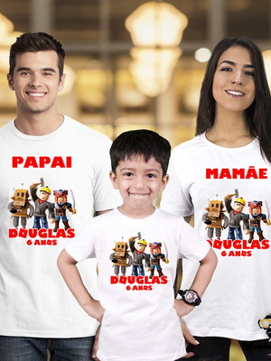 Kit 3 camisetas família aniversário - roblox game