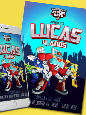 Convite de aniversário transformers rescue boots digital