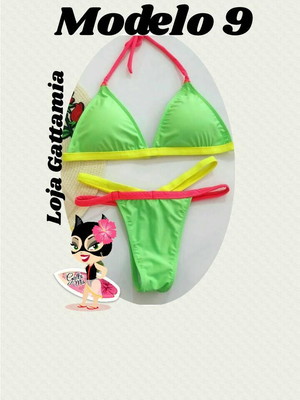 Biquini cortininha fixa - strap neon
